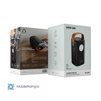 پاوربانک ۶۰۰۰۰ میلی‌آمپرساعت گرین لاین مدل Green Lion Hyper Core 60 Power Bank PD 100W