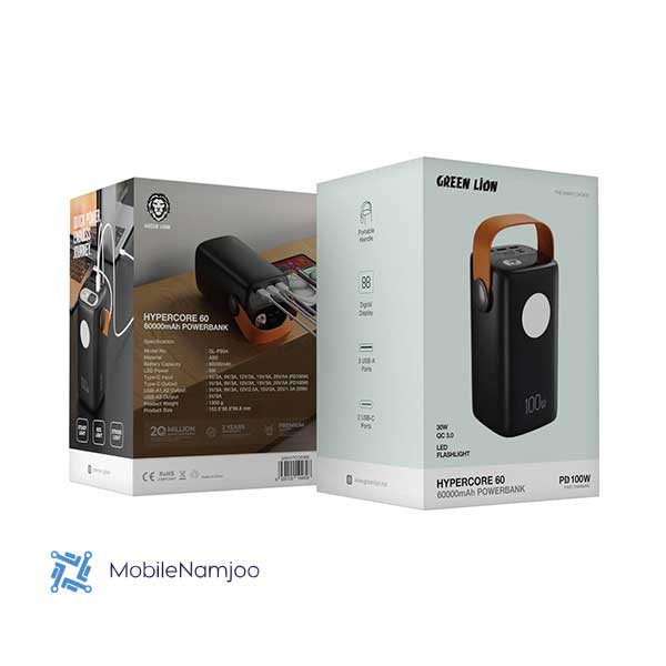 Untitled-2 پاوربانک ۶۰۰۰۰ میلیآمپرساعت گرین لاین مدل Green Lion Hyper Core 60 Power Bank PD 100W
